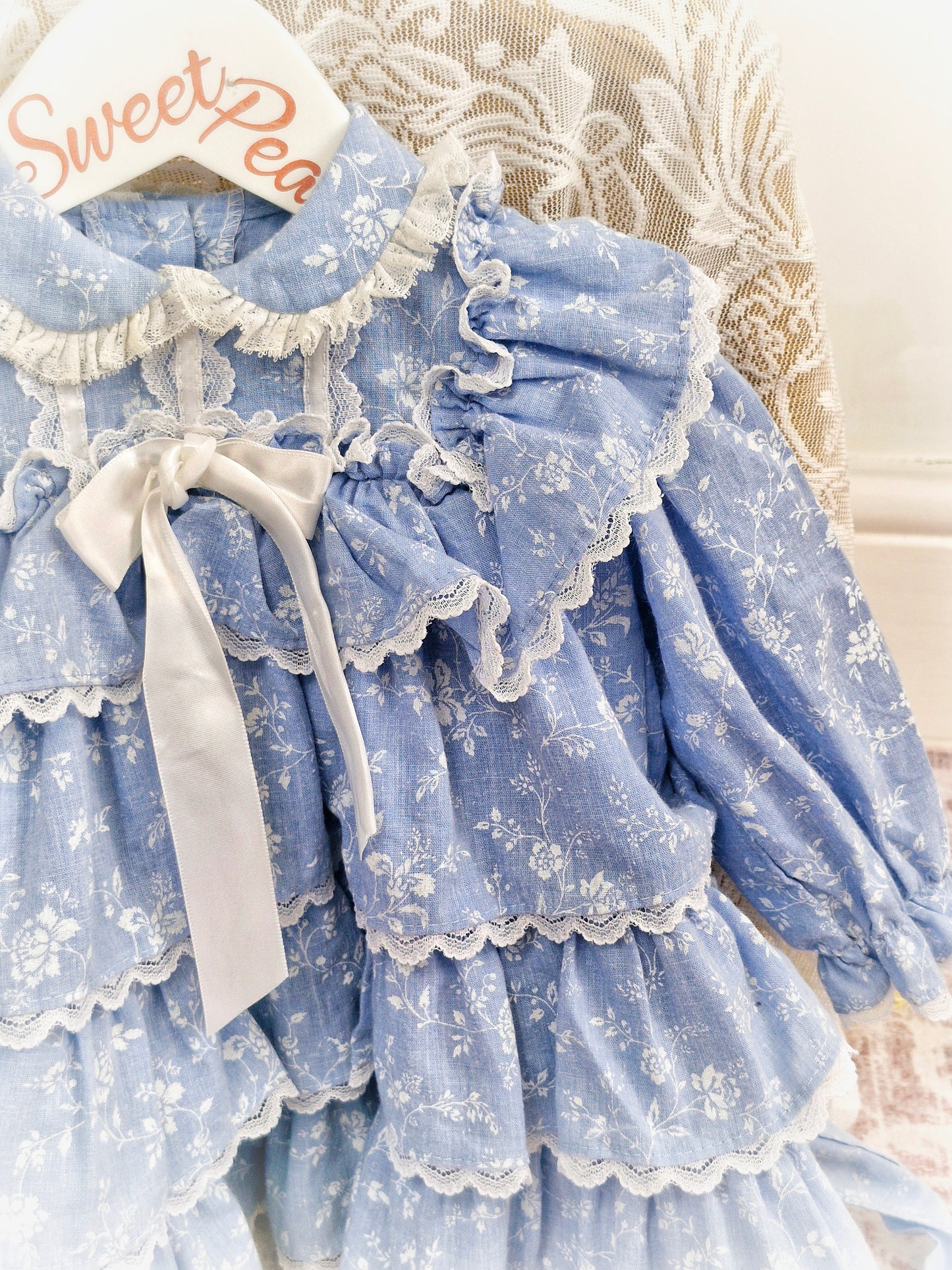 9-12 months. Miniworld blue and white layered dress