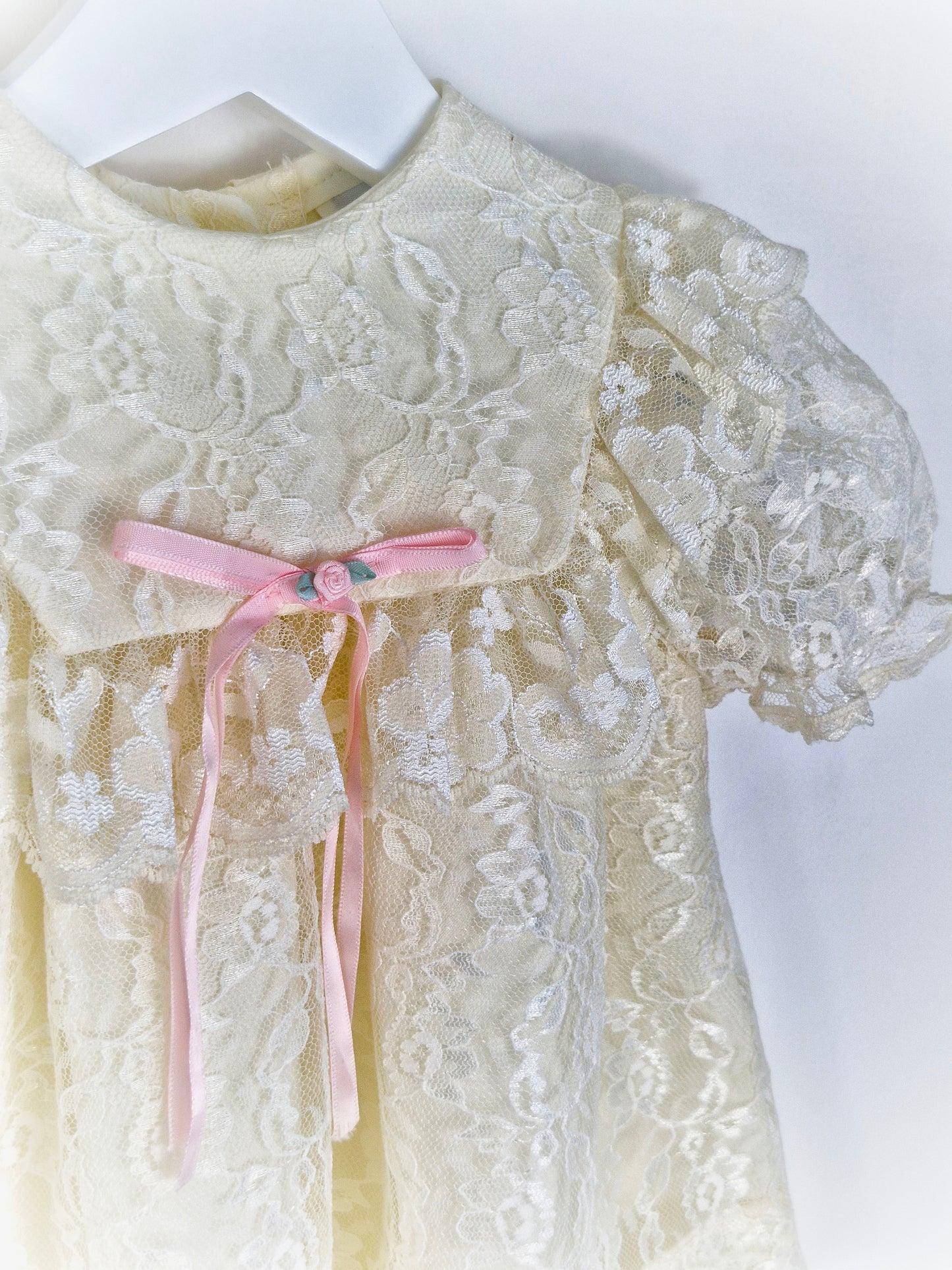 18 months. Off-white lace dress with pink ribbon Hi-Girls brand
