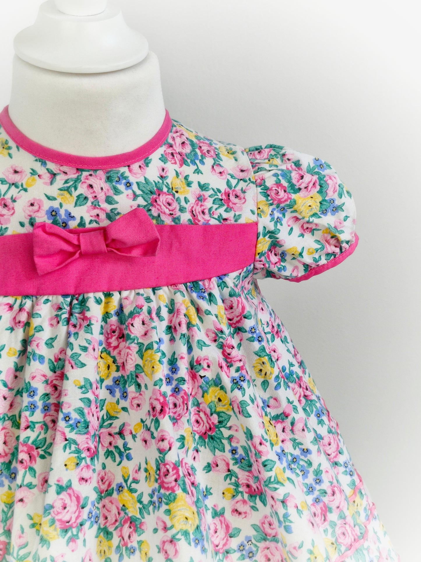 2-3 years. White and pink floral Jolene, full circle with lace hem