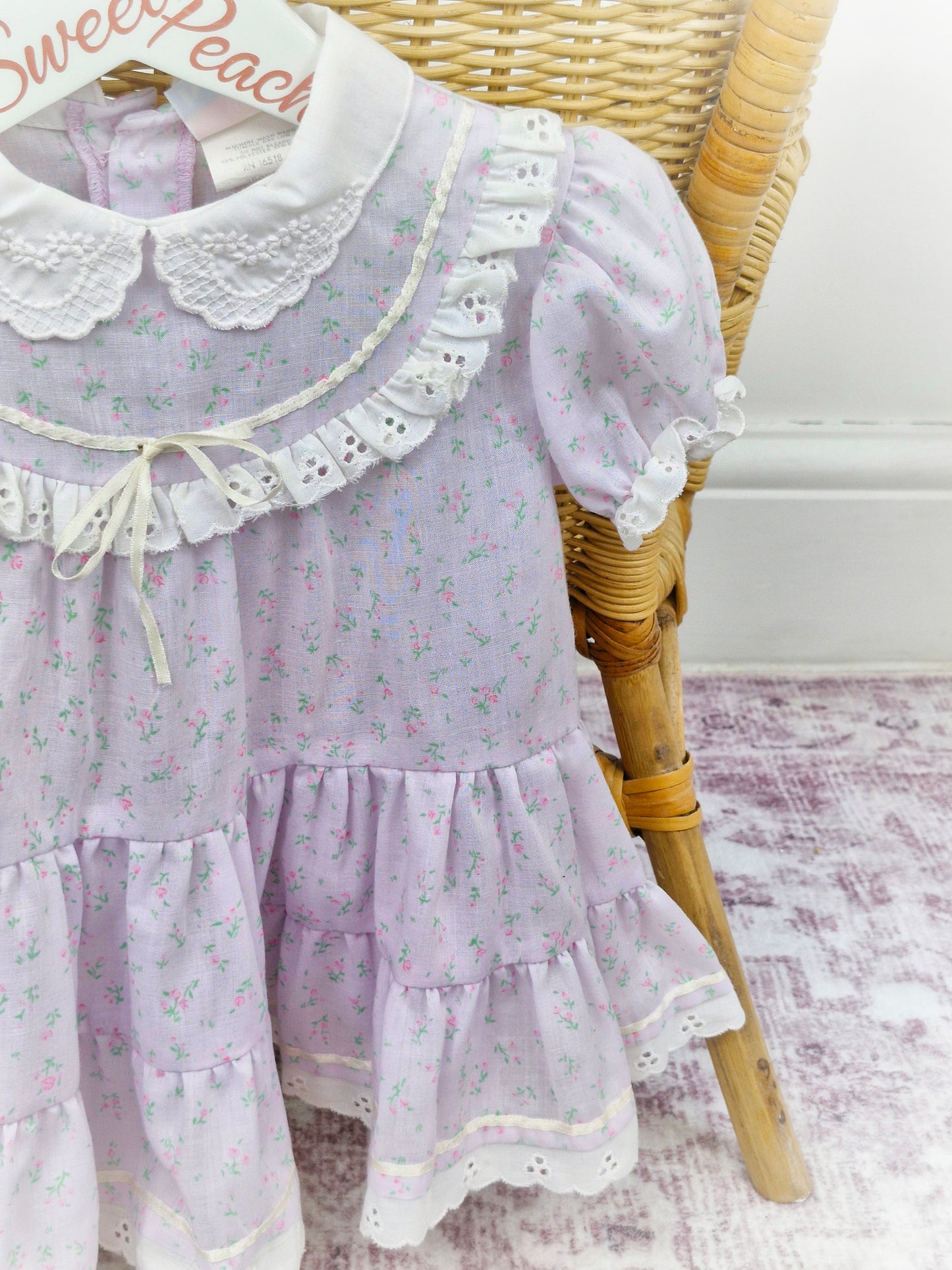 12-18 months. KLL lilac floral dress with white embroidered collar