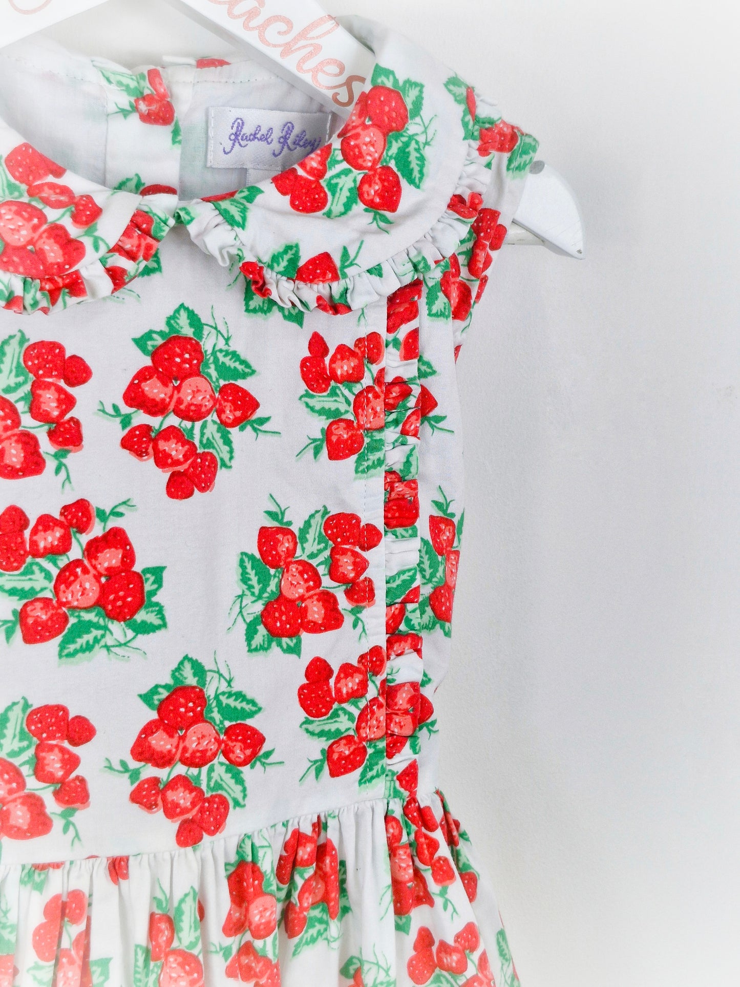 5 years. Vintage inspired Rachel Riley sleeveless strawberry print dress with collar