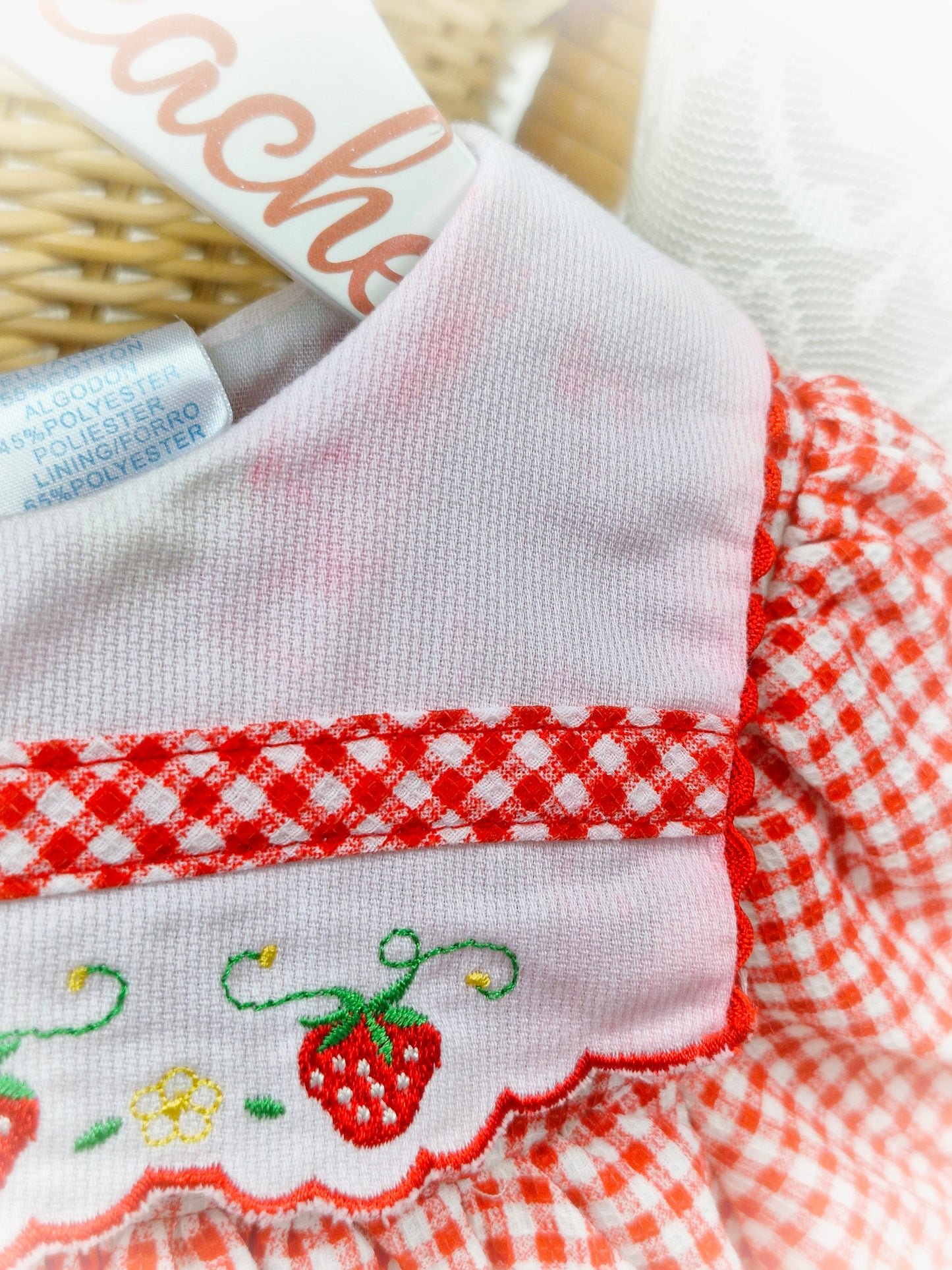 2-3 years. BT Kids vintage gingham dress with embroidered strawberries on bib. Some faults*