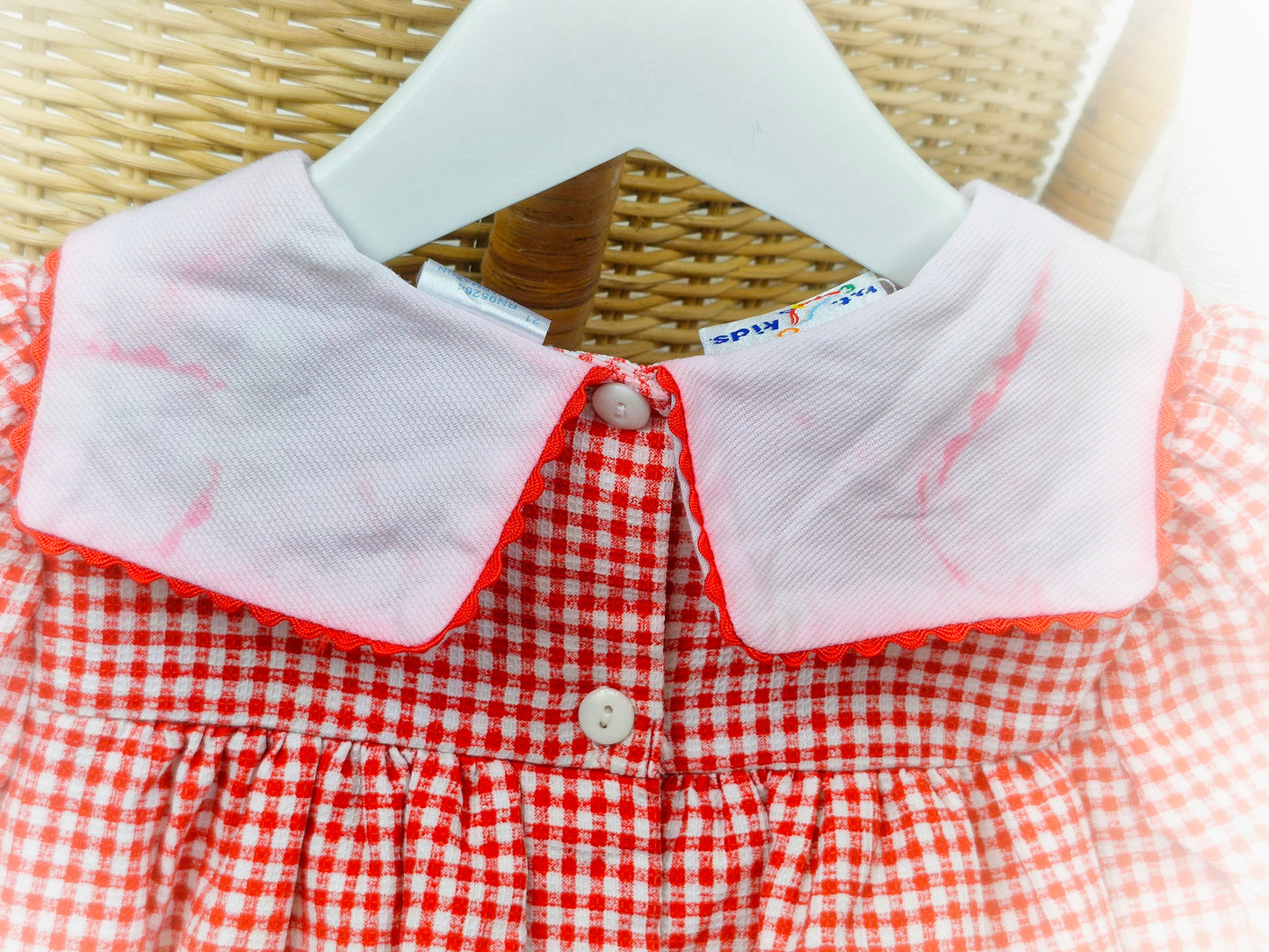2-3 years. BT Kids vintage gingham dress with embroidered strawberries on bib. Some faults*