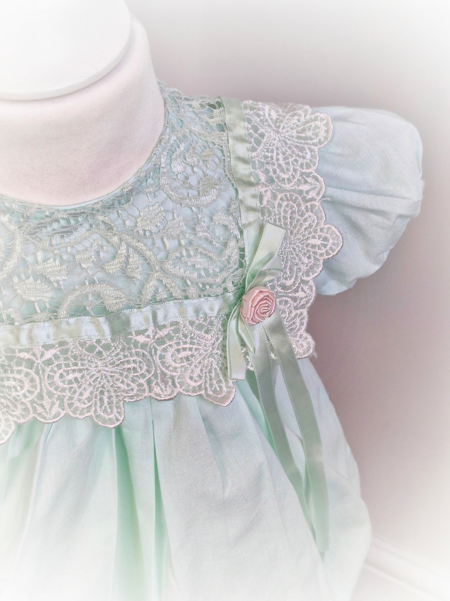 18 months. Mint Rare Editions vintage dress with puff sleeves, ribbon and lace bib