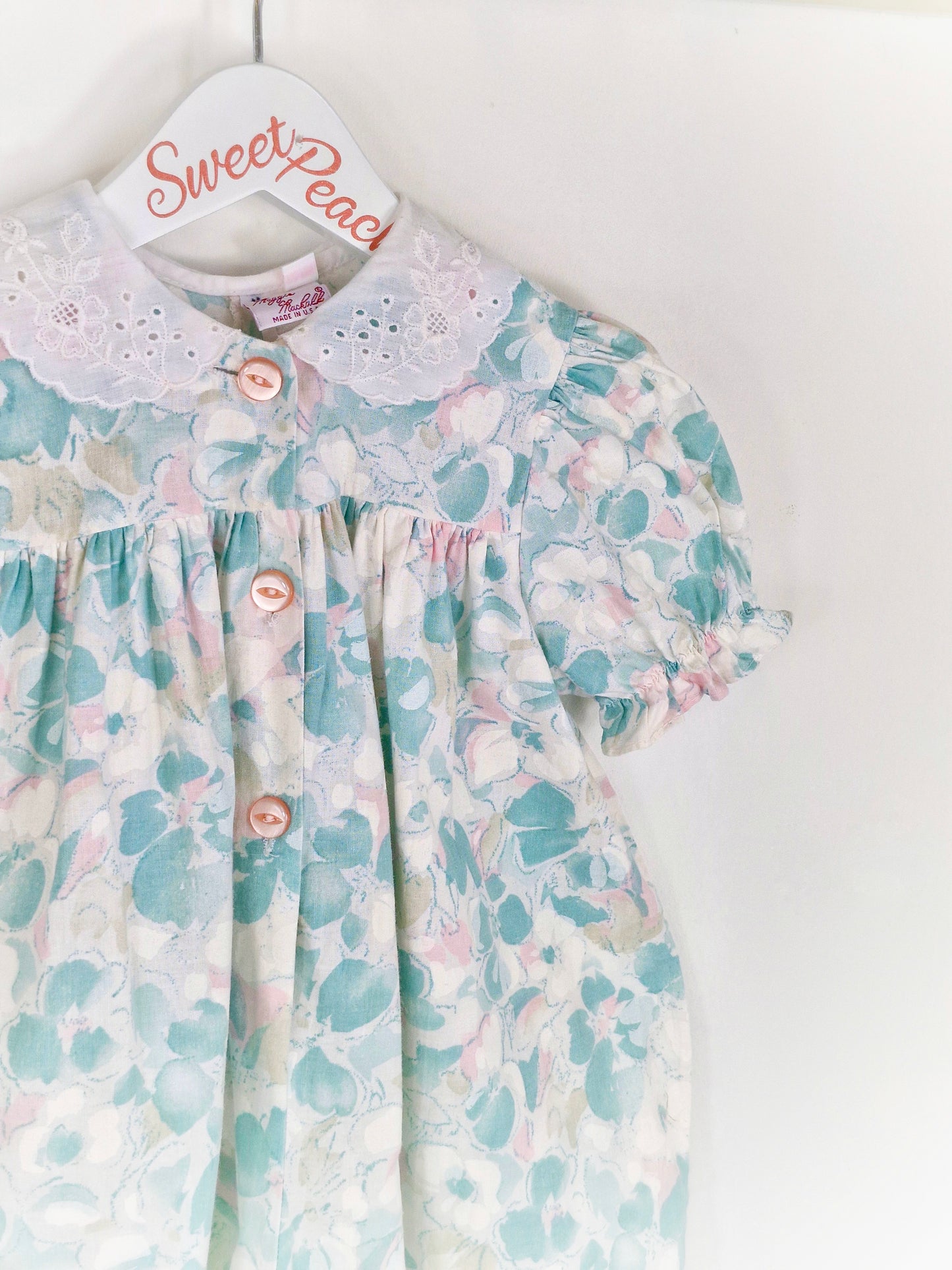 2 years. Maggie Mackall vintage romper, pastel floral with embroidered collar