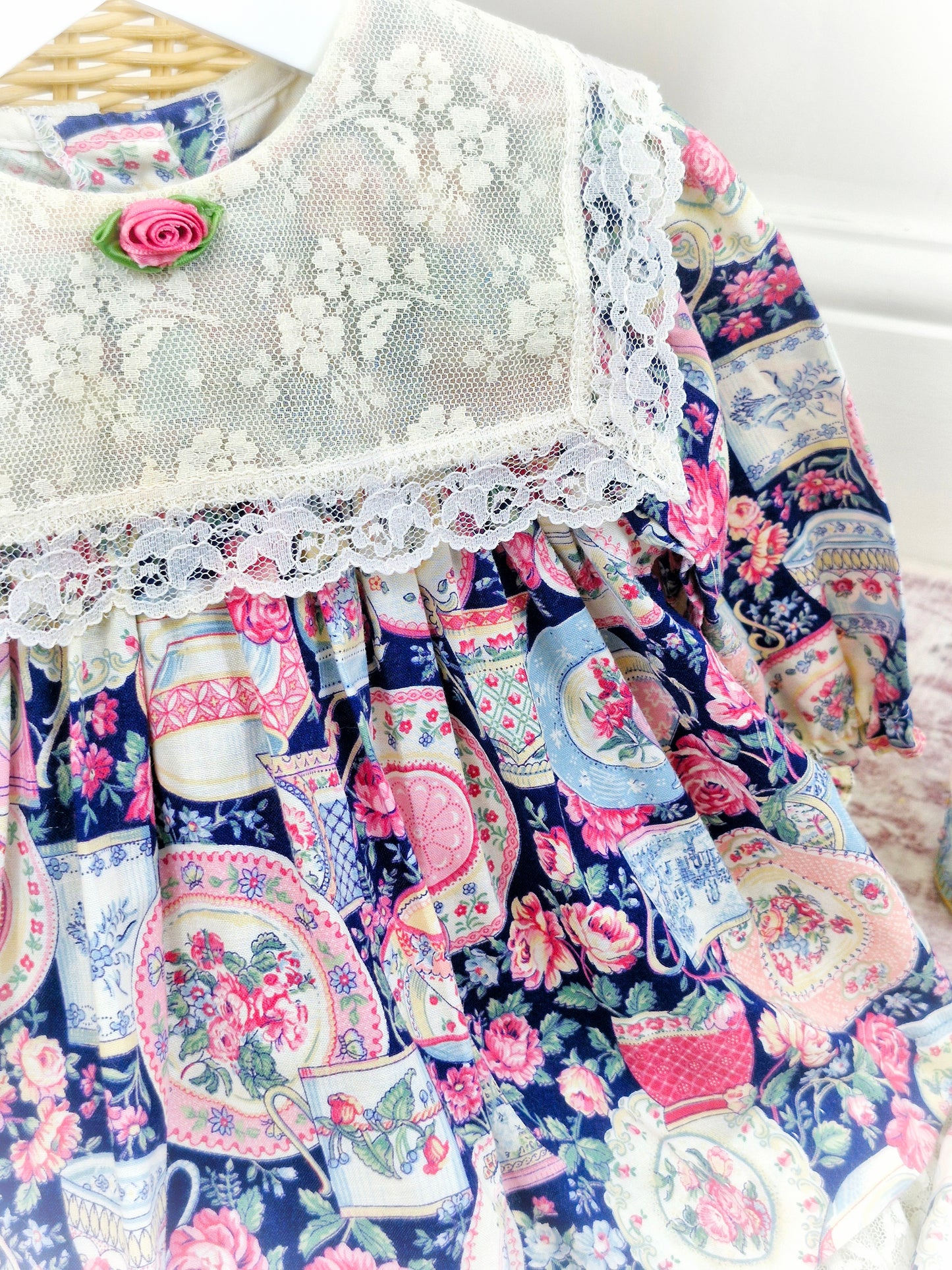 1-2 years. Two-piece Vintage Jolene set, dress and bloomers with lace bib