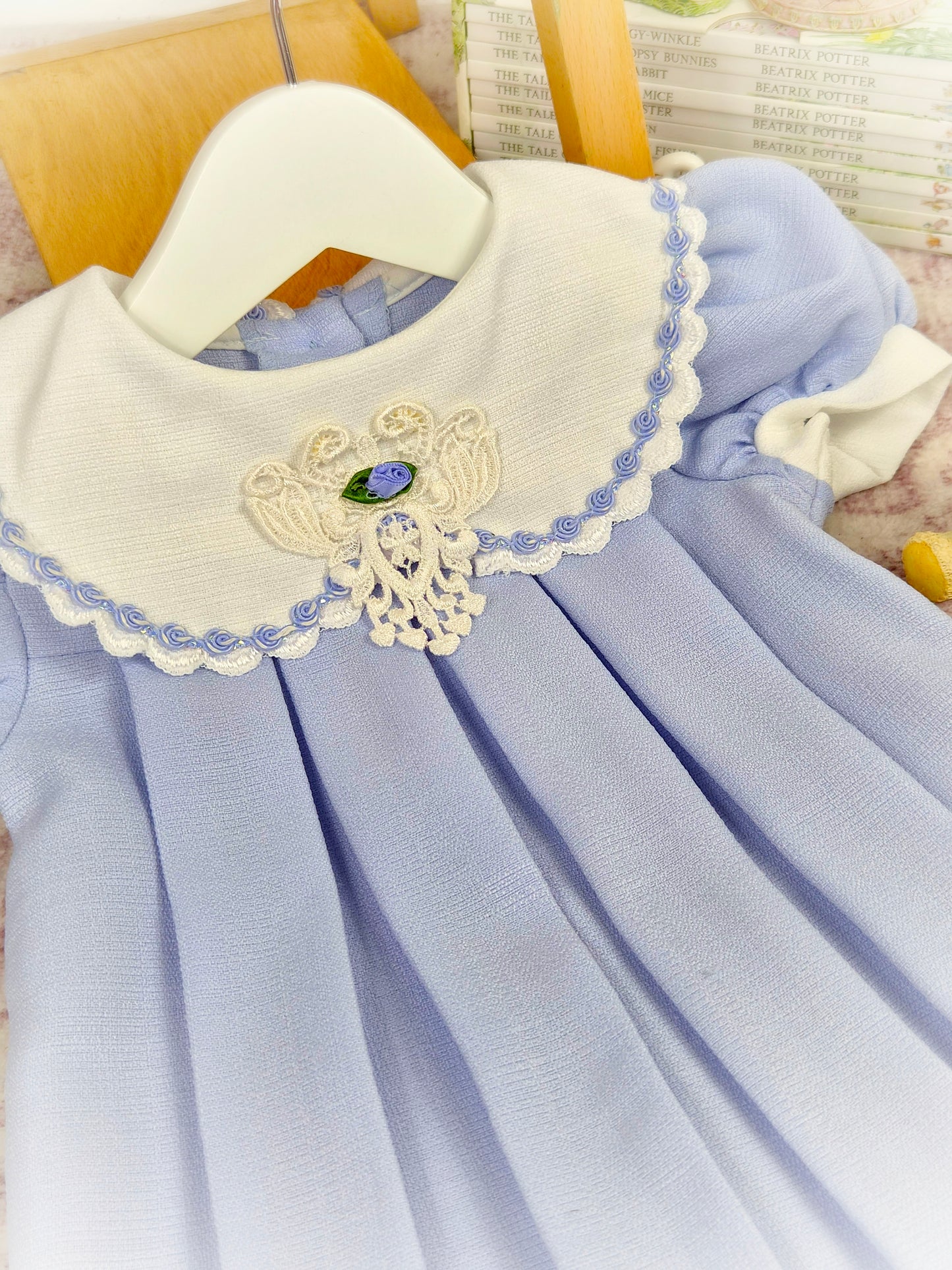 9-12 months. Vintage pleated lavender Youngland dress with white collar