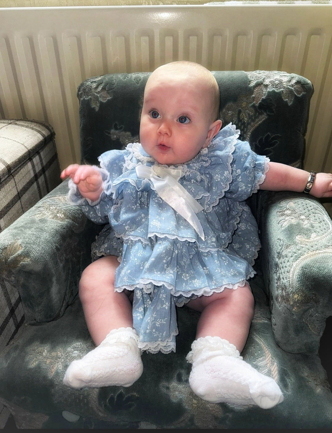 9-12 months. Miniworld blue and white layered dress
