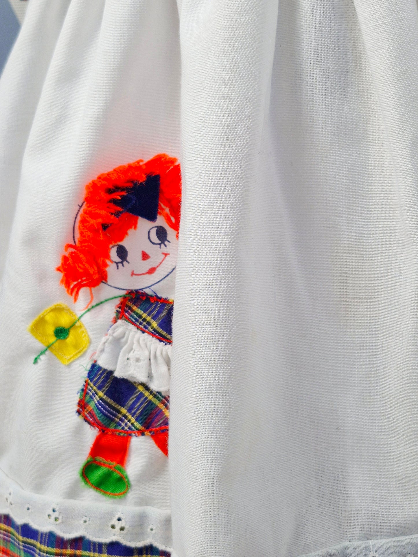 9-12 months. White and tartan raggedy Ann dress, Nanette