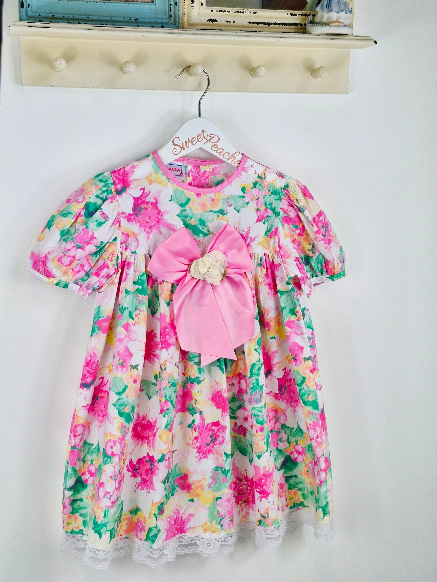 3-4 years. Bright floral Roanna dress with big bow and flower