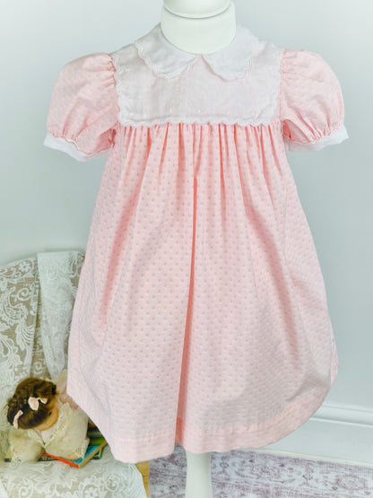 4 years. Sophie Dess vintage dress, pink with white bib and collar