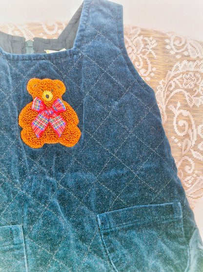 3 years. Dark green quilted dress with tartan teddy bear