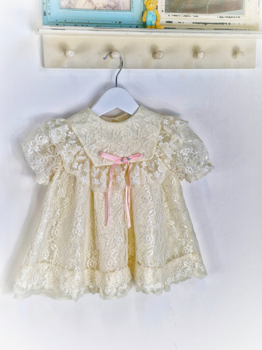 18 months. Off-white lace dress with pink ribbon Hi-Girls brand
