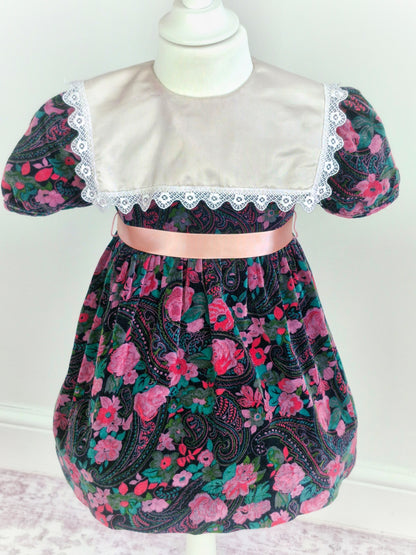3 years. Black velour floral vintage dress from JoJoe with satin bib