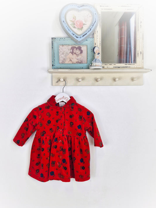 12 months. Red velour vintage Old Navy button down jacket