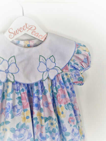 2 years. Pastel Alexis with white embroidered bib