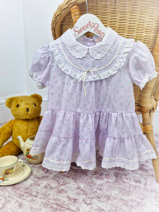 12-18 months. KLL lilac floral dress with white embroidered collar