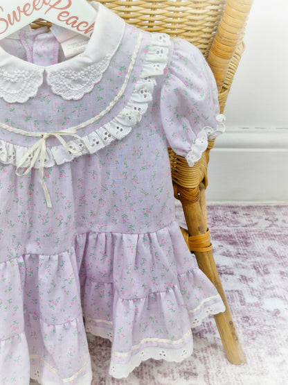 12-18 months. KLL lilac floral dress with white embroidered collar