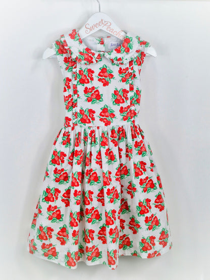 5 years. Vintage inspired Rachel Riley sleeveless strawberry print dress with collar