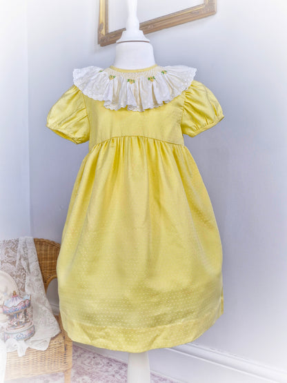 5 years. Vintage Lemon dress with smocked, embroidered details on collar
