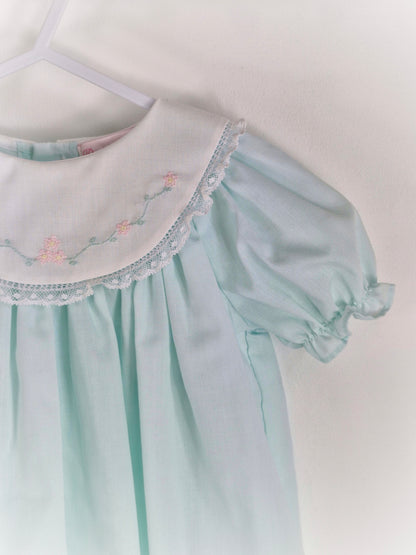 12 months. Petit Ami vintage inspired mint dress with white embroidered bib