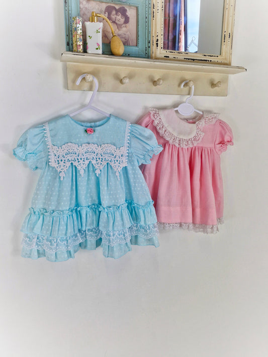 9 months bundle. Mint Allison Ann with white lace details and pink dress with lace and white collar