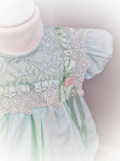 18 months. Mint Rare Editions vintage dress with puff sleeves, ribbon and lace bib