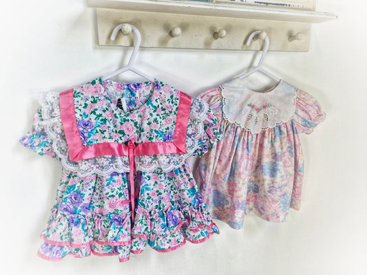 6 months bundle. 2 x vintage dresses. Left is Jolene brand and right is Baby Togs