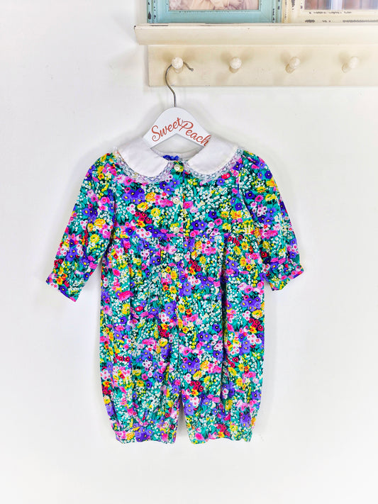 12-18 months. Floral vintage Nannette romper with white collar