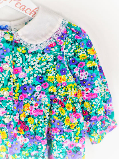 12-18 months. Floral vintage Nannette romper with white collar