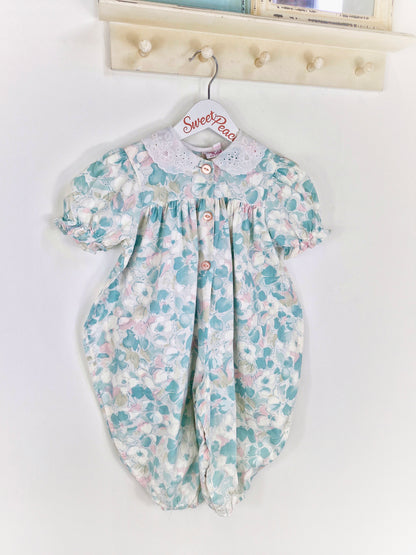 2 years. Maggie Mackall vintage romper, pastel floral with embroidered collar