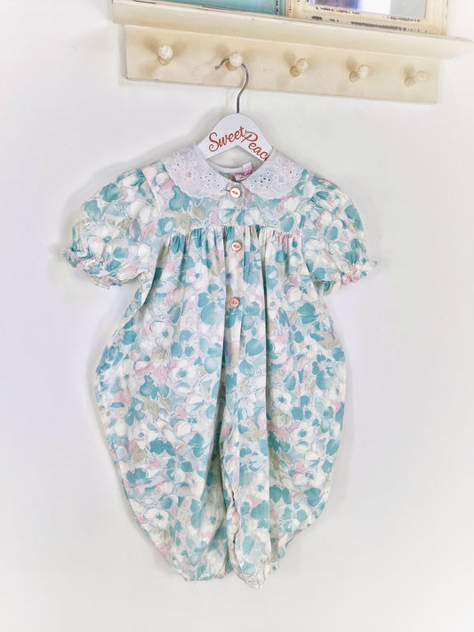 2 years. Maggie Mackall vintage romper, pastel floral with embroidered collar