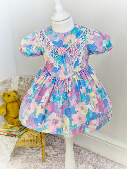 2 years. Pastel floral vintage dress by Rare Editions