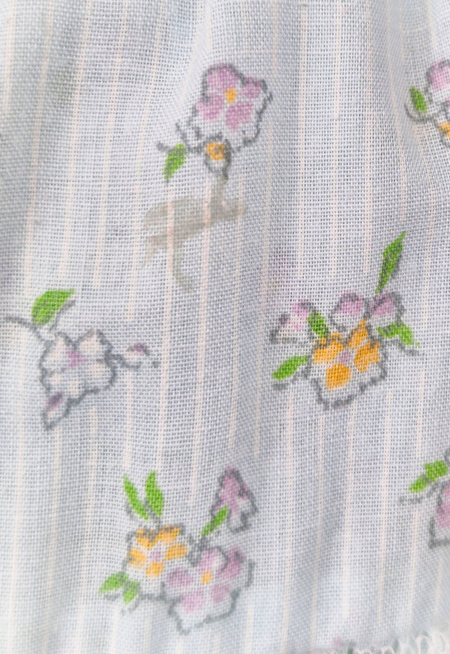 12-18 months. Light blue vintage floral dress with lace details