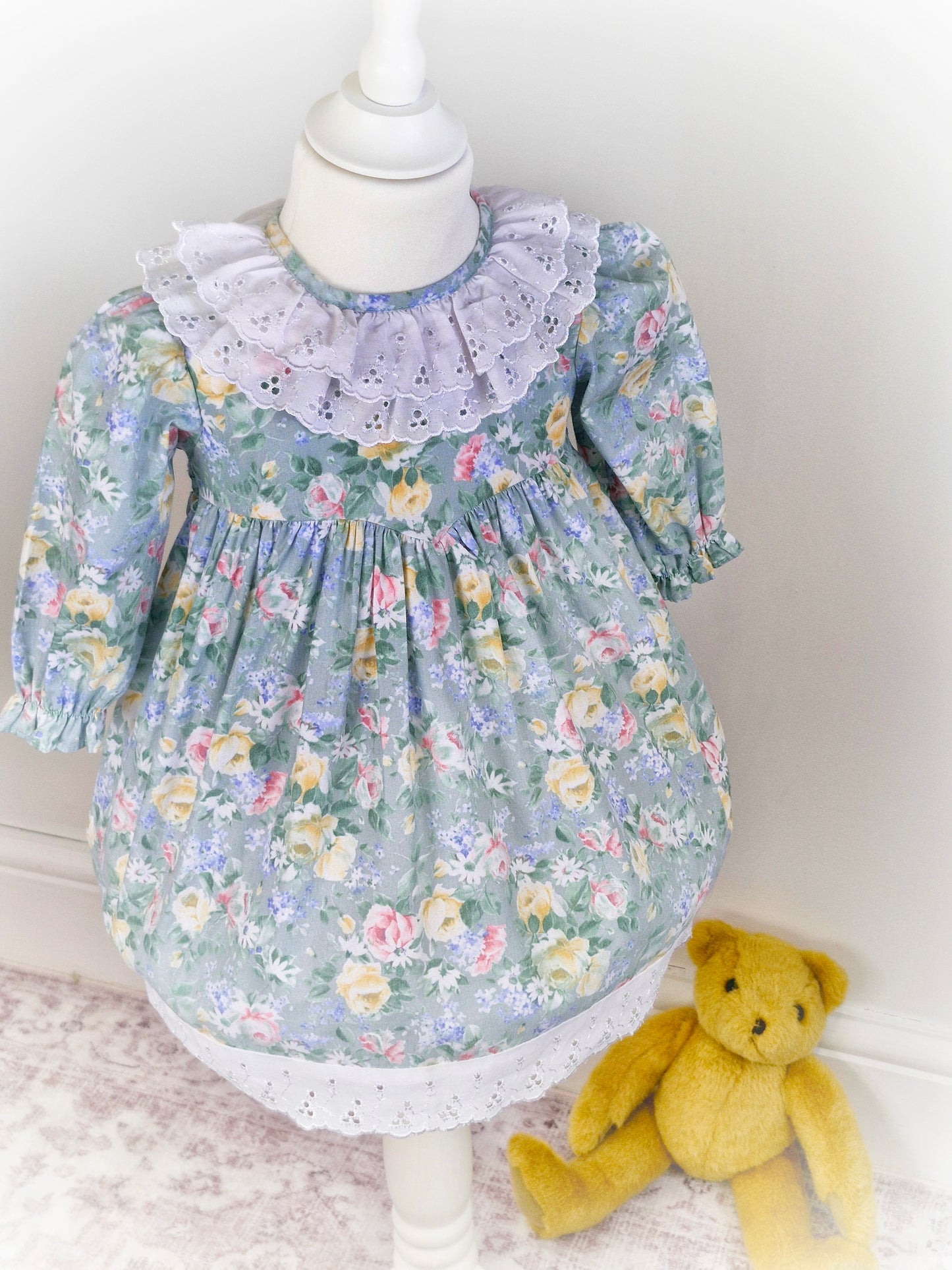 2 years. Floral vintage dress by Little Love with broderie anglais frills