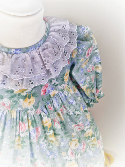 2 years. Floral vintage dress by Little Love with broderie anglais frills
