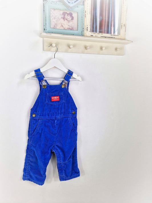 12-18 months. Royal blue corduroy vintage Oshkosh dungarees