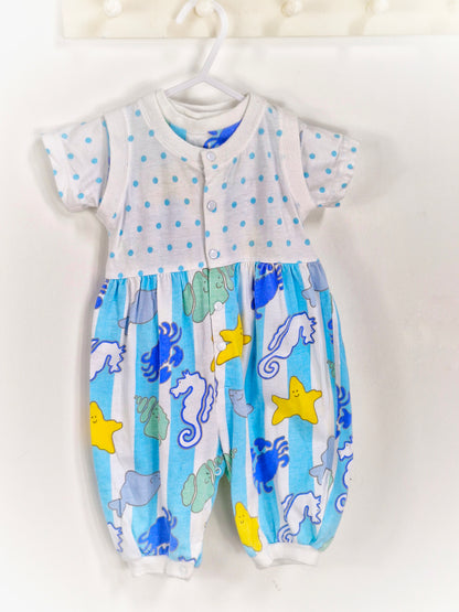 12 months. 2 piece set, tshirt and romper. Under the sea theme
