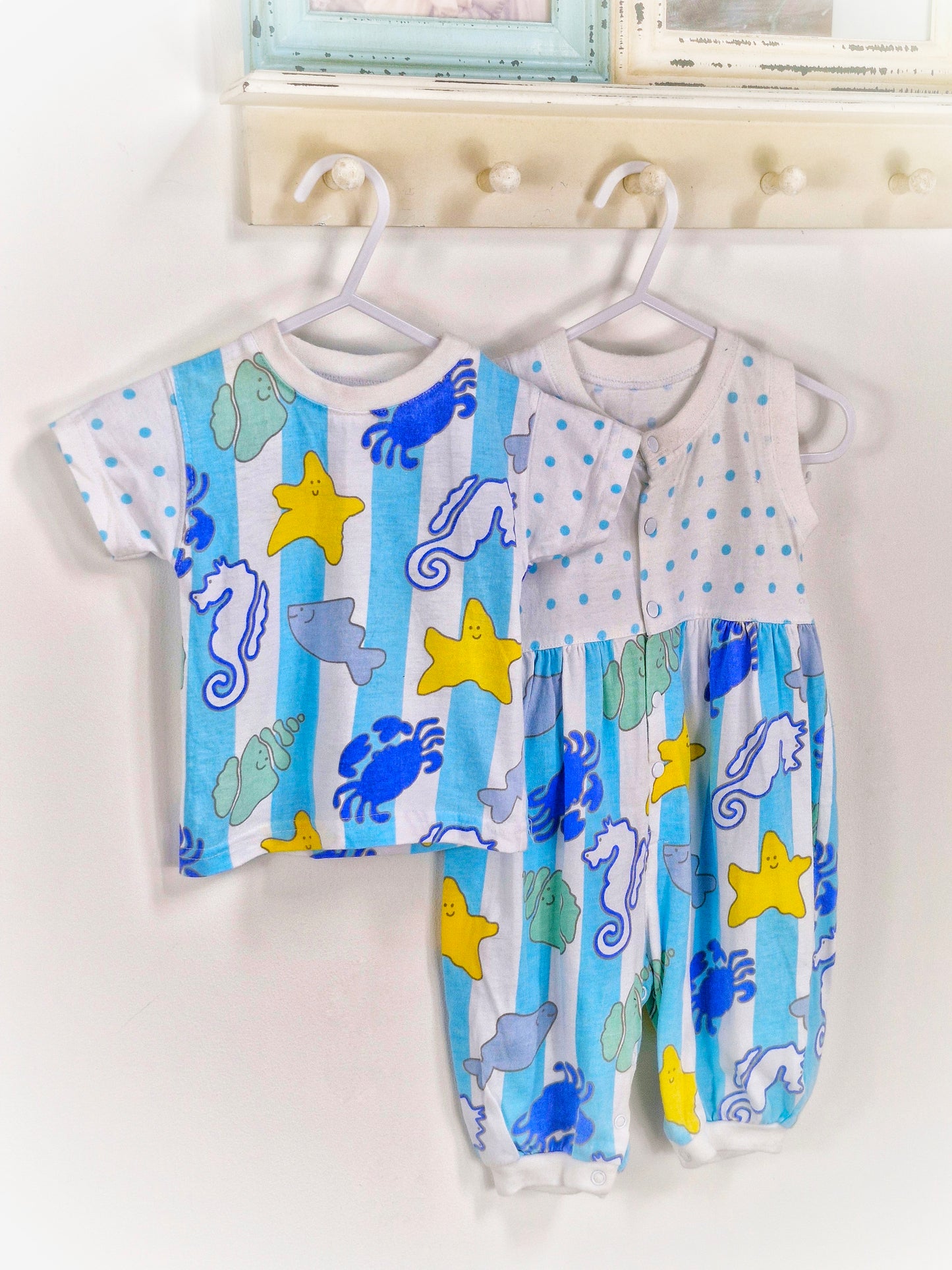 12 months. 2 piece set, tshirt and romper. Under the sea theme