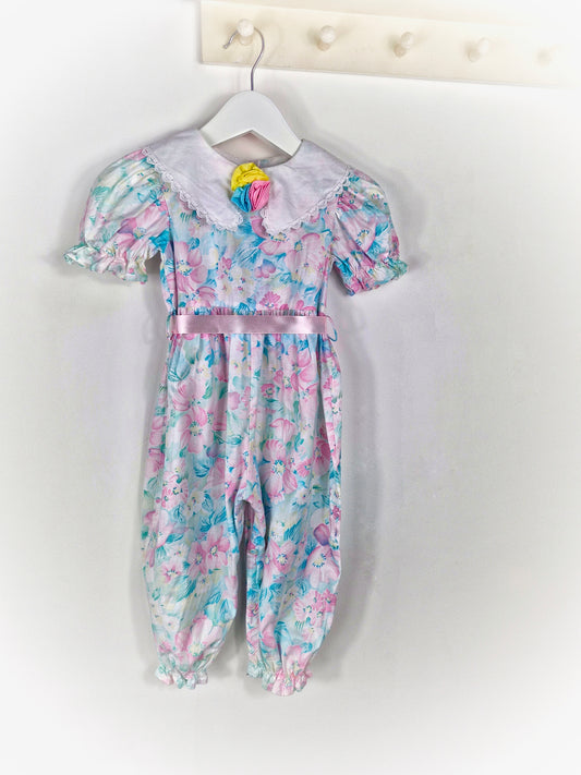 18 months. Vintage floral romper from Brights Creek with white collar and flowers