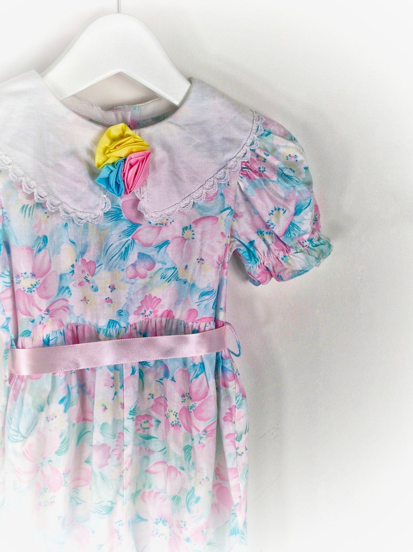 18 months. Vintage floral romper from Brights Creek with white collar and flowers
