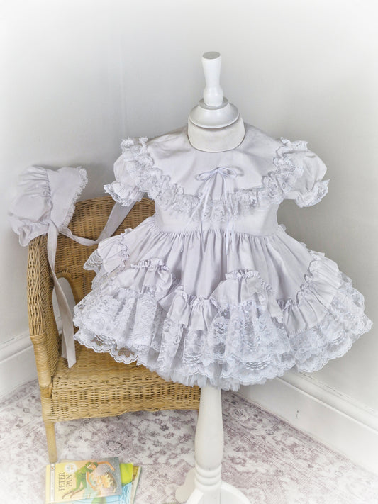 18-24 months/2 years. All white Lid'l Dolly with matching bonnet