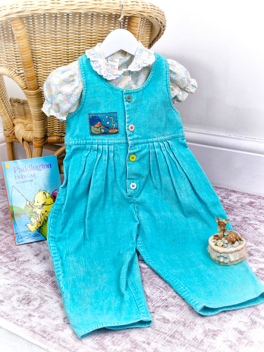 18-24 months/2 years. Vintage corduroy dungarees with pastel floral blouse. Mix and match set*