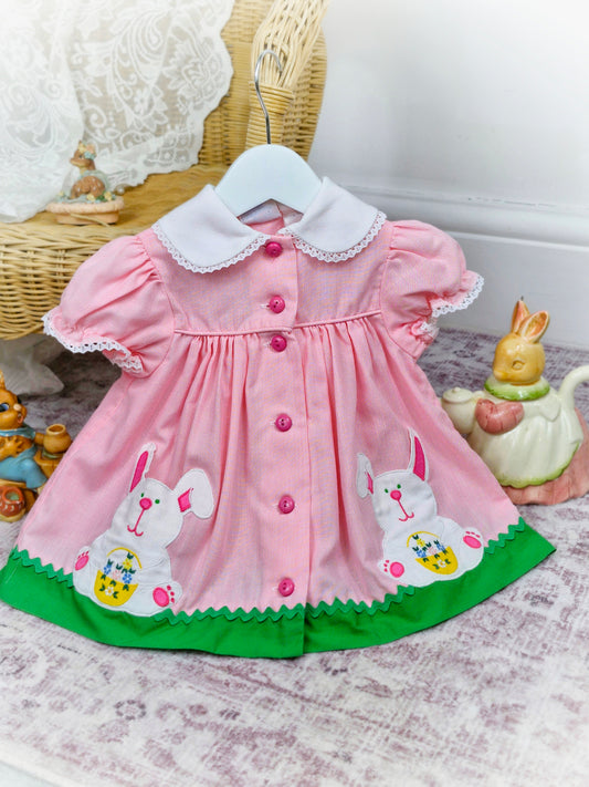 12 months. Pink vintage Youngland dress with Easter bunnies