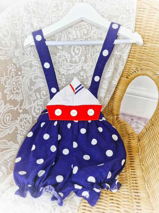 18-24 months. Vintage boat romper. Navy, white and red