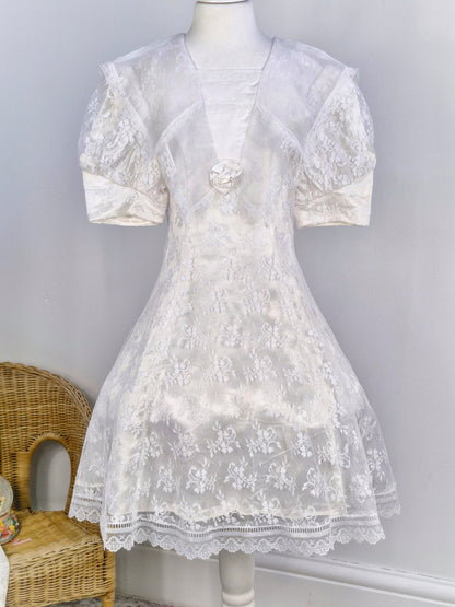 7-8 years. White lace vintage dress by Jessica McClintock