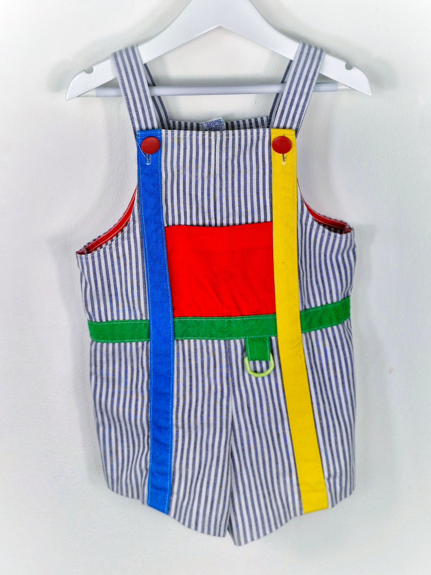 2-3 years. Striped colour block short dungarees