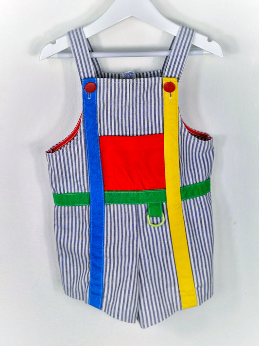 2-3 years. Striped colour block short dungarees