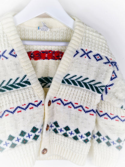 2-3 years. Cream chunky vintage Nordic knit cardigan
