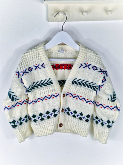 2-3 years. Cream chunky vintage Nordic knit cardigan